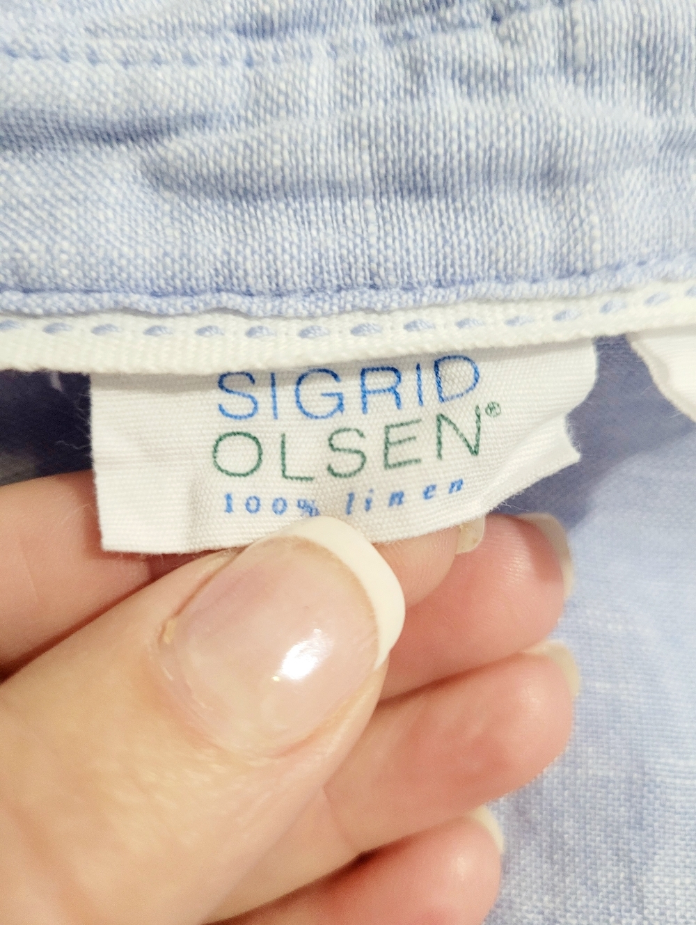 Sigrid Olsen 100% Linen Tunic Top Women Large Blue Popover Beach Coastal Boho - Picture 7 of 14